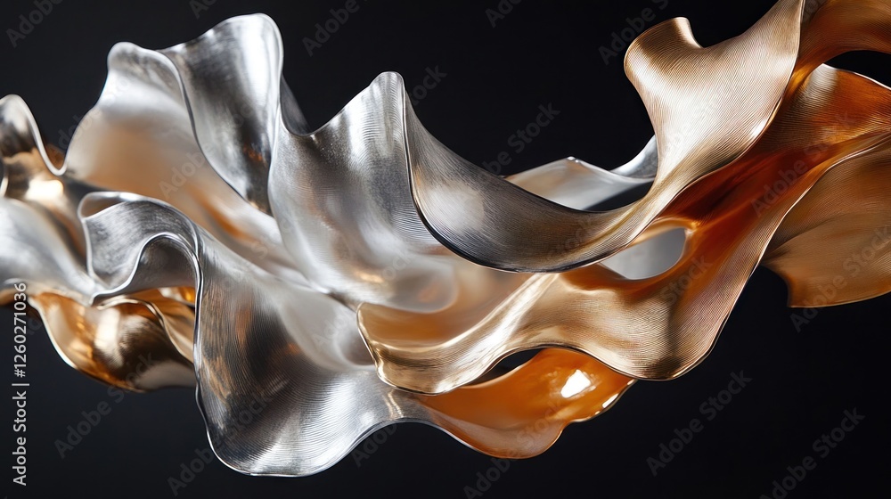 Poster Abstract Gold and Silver Fluid Sculpture: A Dance of Metallic Elegance