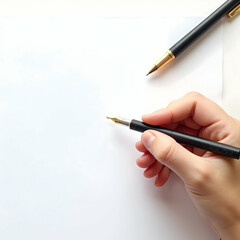 A visually stunning close-up of hands in motion writing with a fountain pen with elegant strokes and a blurred background creating an artistic composition

