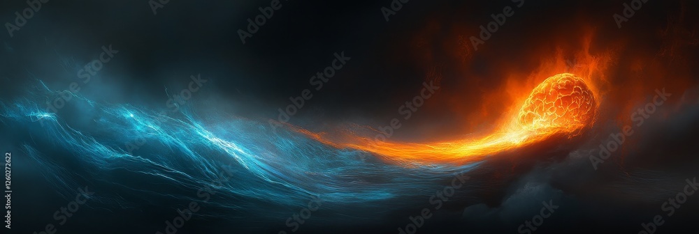 Poster fiery cosmic energy trails across interstellar space, creating an ethereal and abstract spectacle.