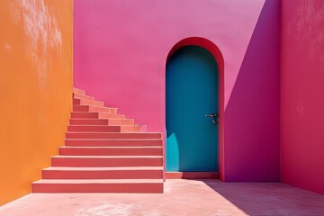 Vibrant Pink and Teal Exterior Archway with Steps