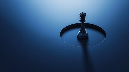 Isolated black chess piece on blue background with subtle shadows