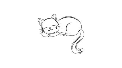 Cute Sleeping Black Cat Outline Vector – Adorable Cartoon Kitty for Coloring Pages, Stickers, Logos, and Digital Designs