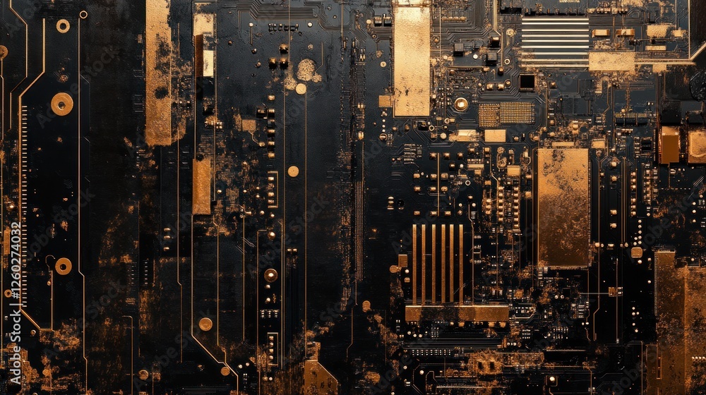 Poster close-up of a detailed and textured circuit board design