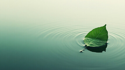 A single leaf floating on a still water surface