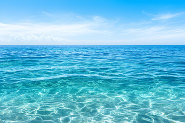 Obraz premium Sunny day Crystal clear ocean with light reflections under blue sky; travel shot