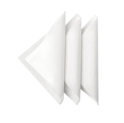 Three white folded paper napkins isolated on white background