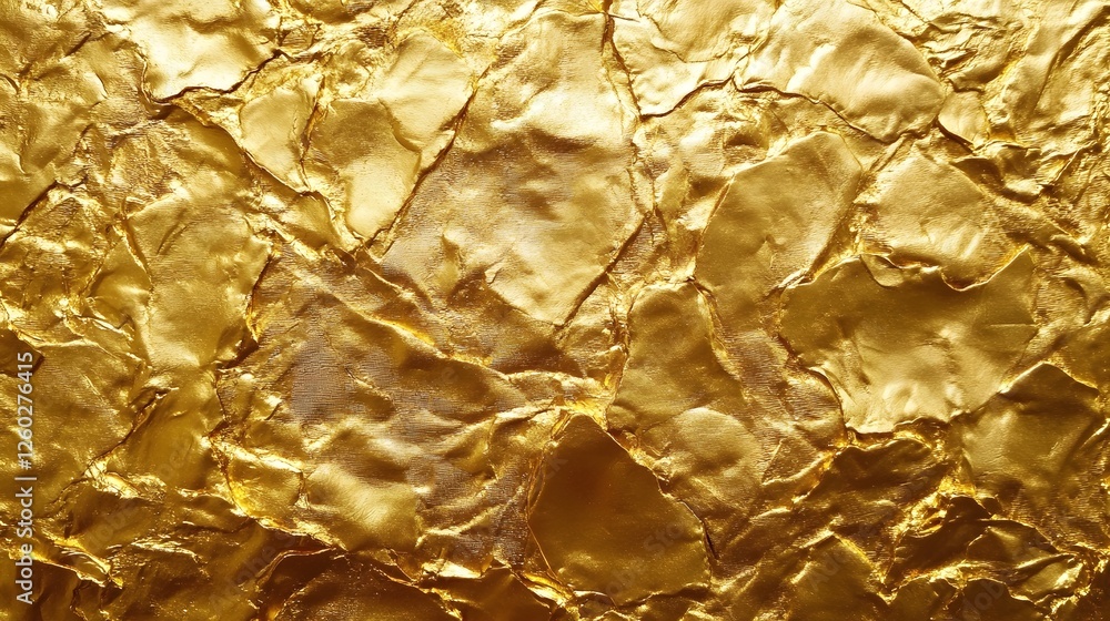 Fototapete crumpled golden foil texture with a shimmering and reflective metallic surface creating an abstract 
