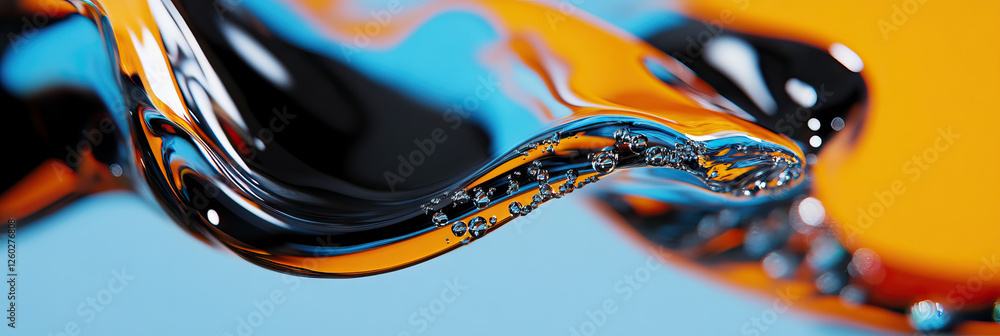 Poster abstract image of flowing liquid with bubbles