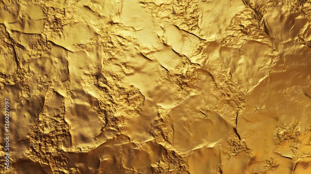Poster Crumpled metallic gold foil texture with a dynamic abstract pattern creating a luxurious high end background design  Ideal for premium branding packaging fashion