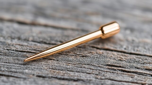 Gold dermal top piercing on wood