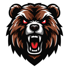 Brown Bear Angry Mascot Vector Logo Red Eyes