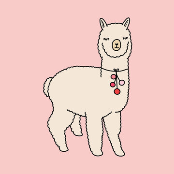 Cute Llama Character on a Pink Background