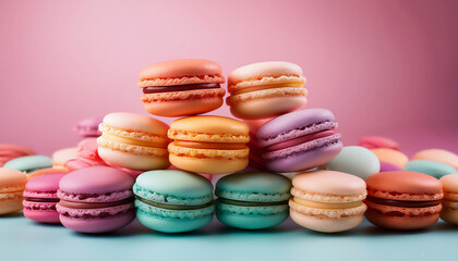 Obraz premium colorful macaroons on a pink background