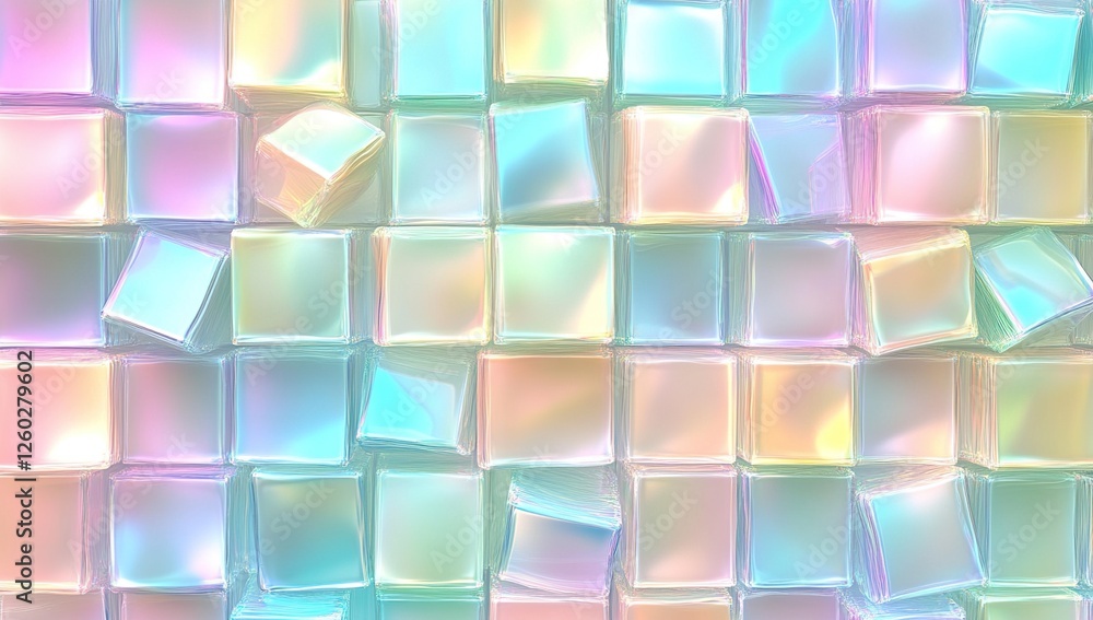 Poster iridescent cubes: abstract pastel 3d geometric shapes shimmering array background design