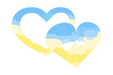 Hearts Ukrainian flag colors Sticker dots line around. Sticker Thematic cards design concept idea