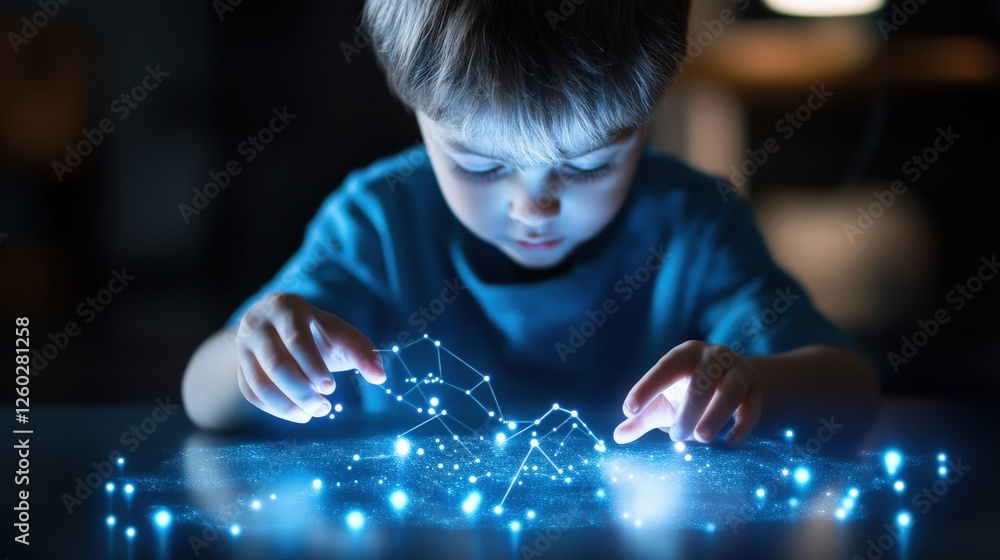 Aufkleber child engaged in interactive virtual learning with digital elements