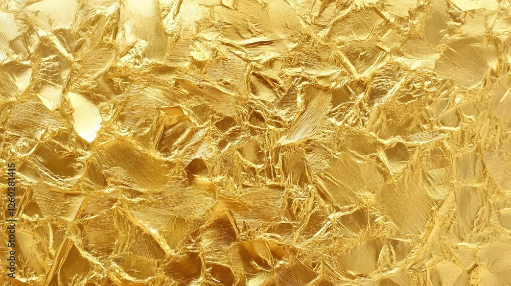 Fototapete elegant and luxurious crumpled golden metallic foil texture backdrop with a dazzling shiny and shimm