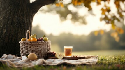 Cozy Outdoor Picnic Scene with Fresh Fruits and Natural Light