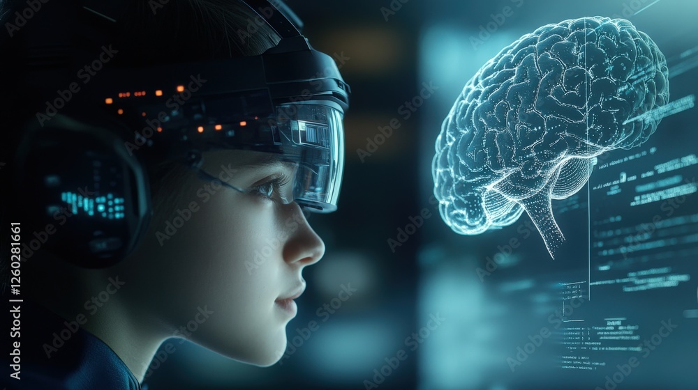 Poster futuristic concept of neural interfaces and human interaction
