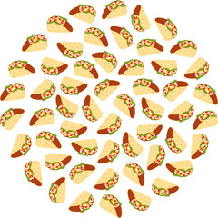 Taco vegetable and meat filling Circular Background Texture. Thematic or menu cards Background idea