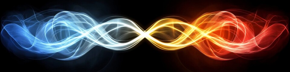 Naklejka premium Abstract Glowing Intertwined Waves with Rich Color Gradient From Cool Blue To Warm Red on Black