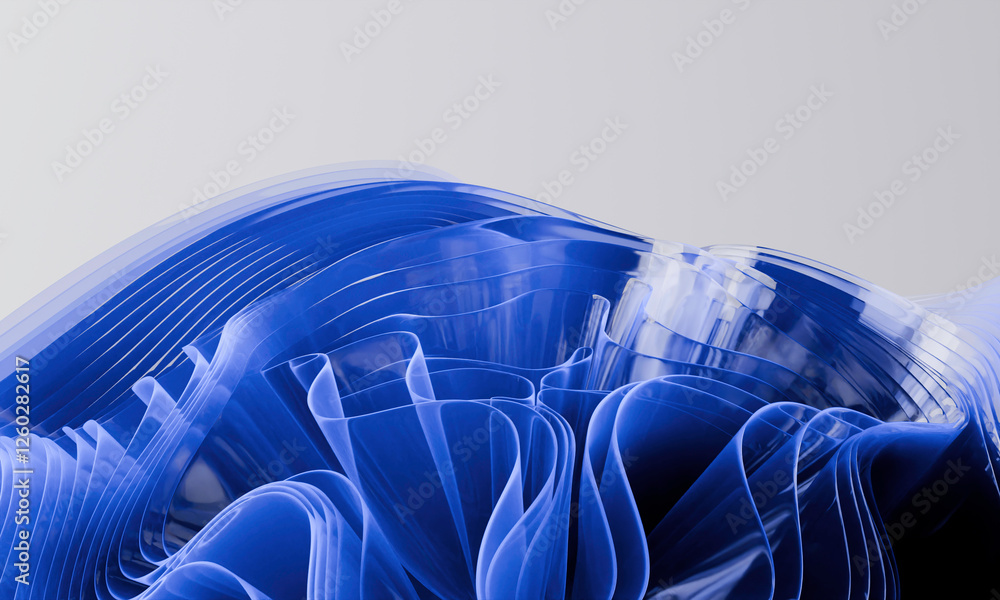 Poster modern fluid design featuring deep blue tones and overlapping wave patterns