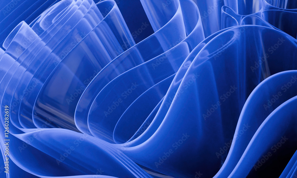 Poster abstract blue waves with layered transparent curves on a minimalist background