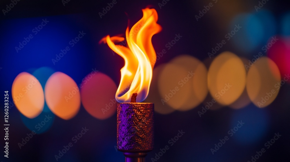 Poster flaming torch night event bokeh background