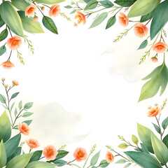 Fototapeta premium watercolor invitation card design with leaves background with floral elements botanic watercolor illustration vintage template herbal frame