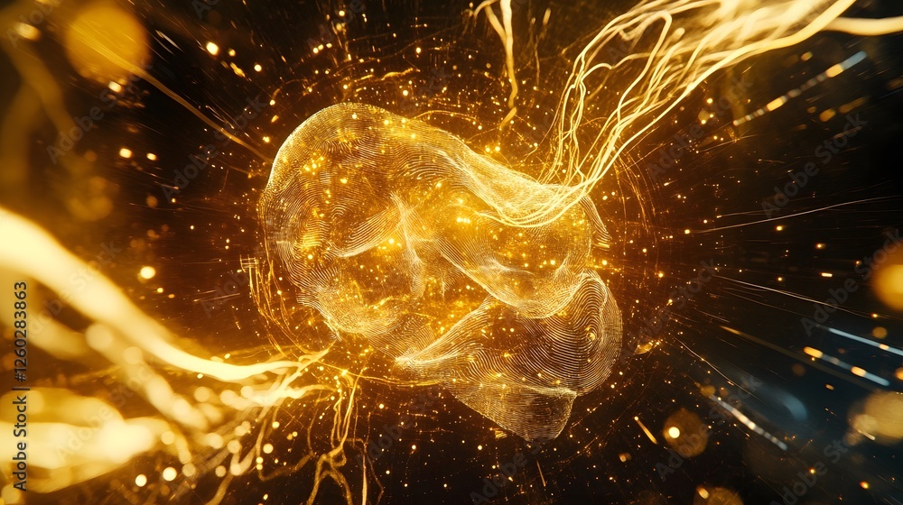 Poster Energetic explosion of captivating luminous particles radiating dynamic power and intensity creating a visually striking and mesmerizing abstract digital artwork with a futuristic cosmic