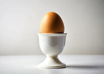 Clean lines define this still life: a white egg in a porcelain egg cup, a study in simple elegance.