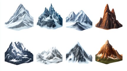 Set of icons for games. Mountains. Isolated on white background