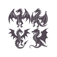 Dragon Silhouette Clipart Set Vector Illustration Collection