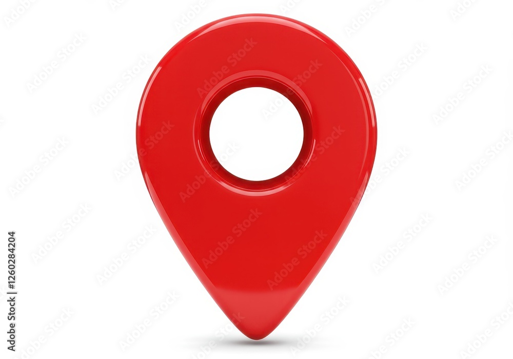 Poster a bold three-dimensional red location pin with a smooth and glossy surface