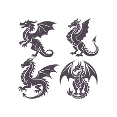 Naklejka premium Dragon Silhouette Clipart Set Vector Illustration Collection
