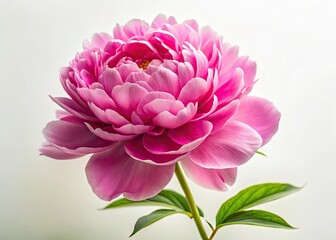 Close-up of a beautiful pink peony flower, its petals soft against a pure white backdrop.  Spring floral photography at its finest.