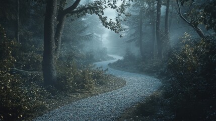 Fototapeta premium Misty forest path winding through trees
