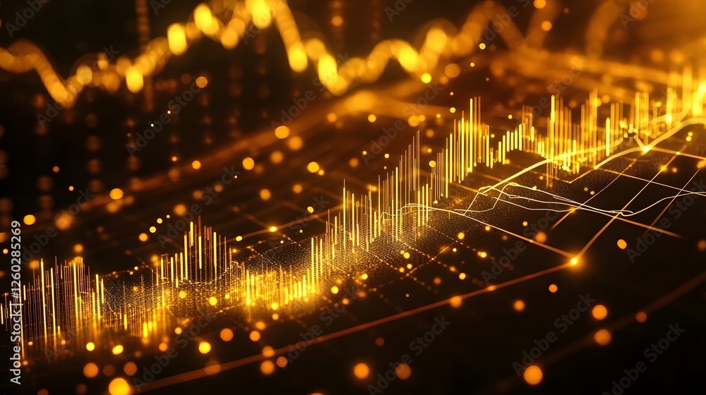Poster Futuristic digital financial data analytics and market growth trends visualization with abstract technology and information network connections  Concept of innovation progress