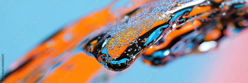 Poster abstract image of liquid with bubbles and reflective surface