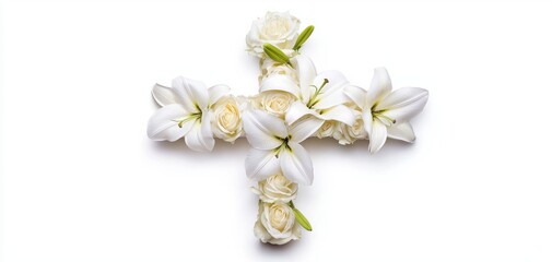Obraz premium Floral cross decoration church photography peaceful top view spirituality and faith