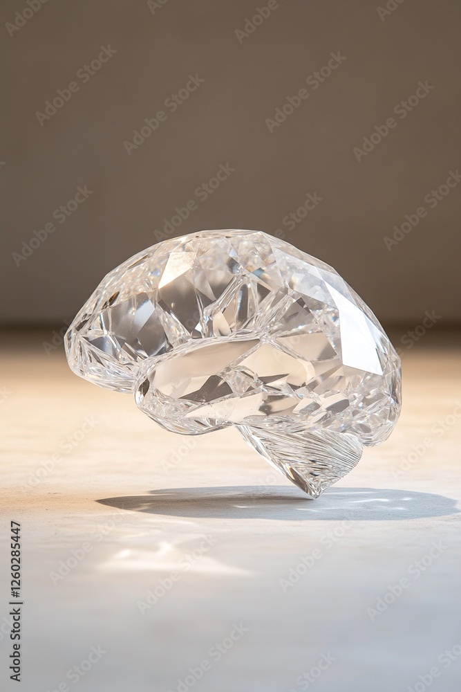 Poster a floating brain crafted from pure diamond glistens softly in a minimalist space. it reflects concep