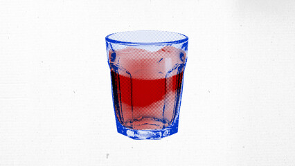 Glass of red liquid, representing traditional Korean beverage or type of fruit tea on white background. Concept of Korean food, Asian traditions and culture, menu design. Minimalistic illustration