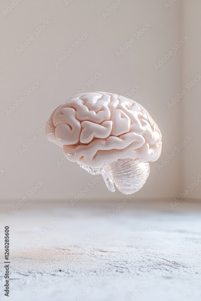 Poster a floating brain crafted from diamond is softly illuminated in a minimalist setting, representing in