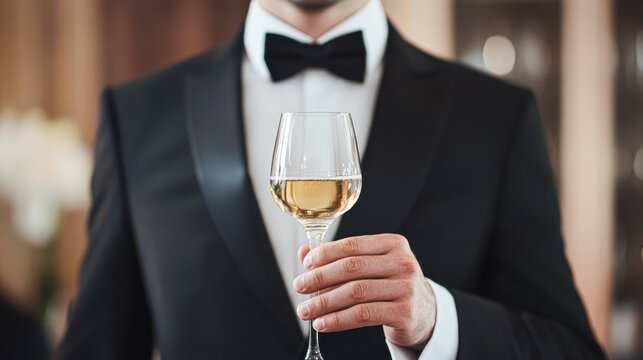 Elegant cocktail toast by a dapper gentleman upscale venue lifestyle shot