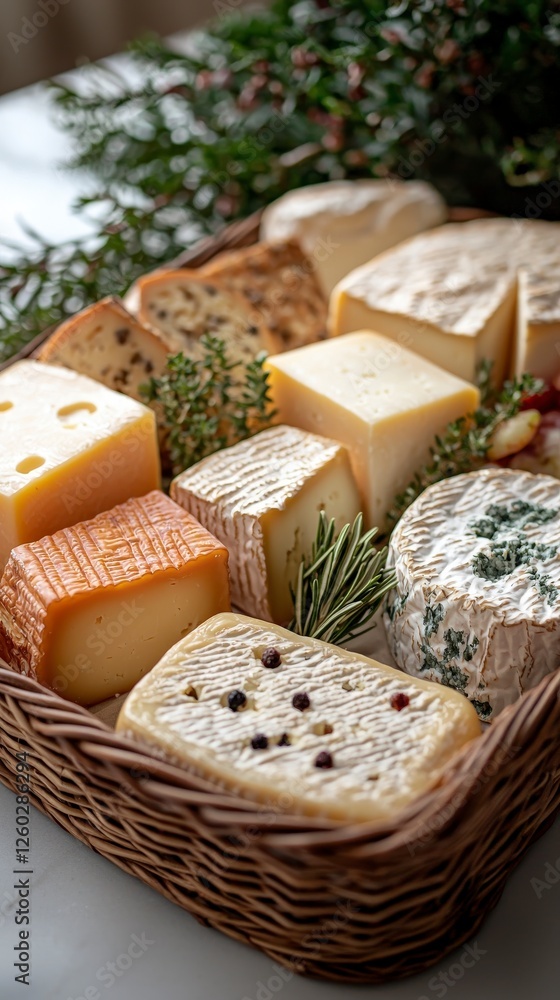 Aufkleber a colorful arrangement of various cheese types with differing textures and cuts, creatively presente