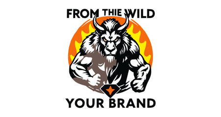 A logo featuring a muscular, stylized bison or buffalo-like creature.