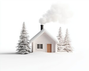 Cozy winter cabin retreat snowy landscape digital art serene environment isolated view tranquility concept