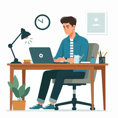 vector office worker with laptop