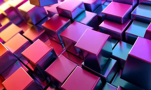 3D geometric design with interlocking cubes in vibrant hues, perfect for a futuristic look
