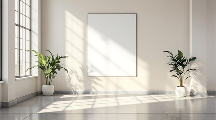 Minimalist Interior Design With Large Blank Canvas and Natural Sunlight, generator AI